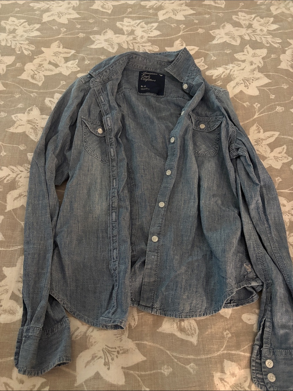 American Eagle Outfitters Light Blue Denim Button-Up Shirt